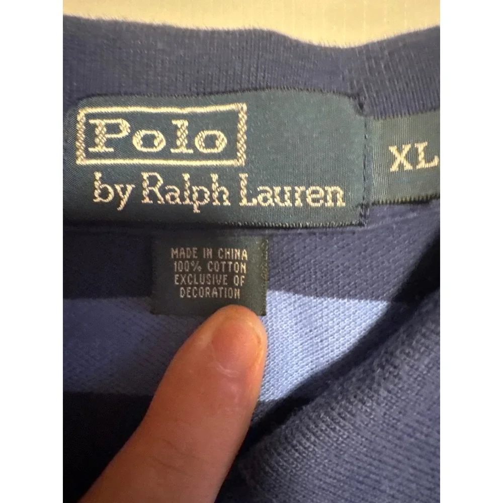 Polo Ralph Lauren Polo Shirt Mens XL Navy Blue Striped Good Short Sleeve Cotton